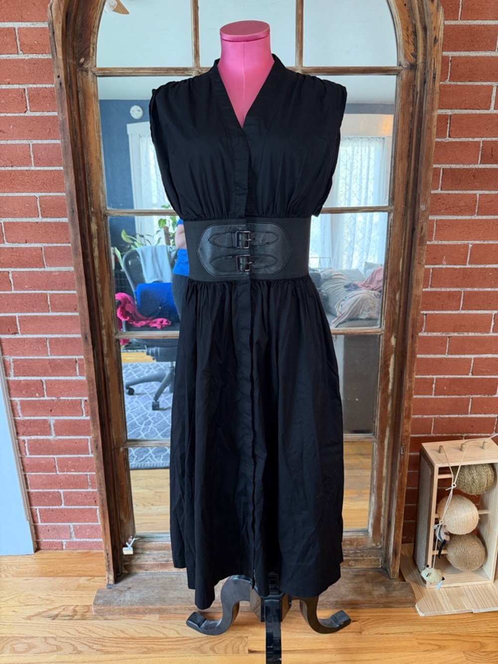 White House Black Market Black Midi Dress with Wide Belt